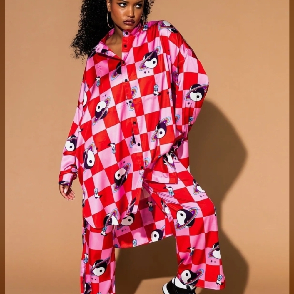 Vibrant Pink and Red Checkered Pajama Set